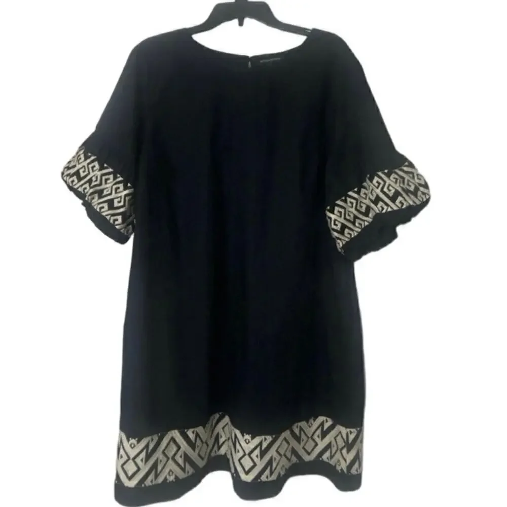 BANANA REPUBLIC FACTORY Black 100% Cotton Embroidered Puff Sleeve Mini Dress XL